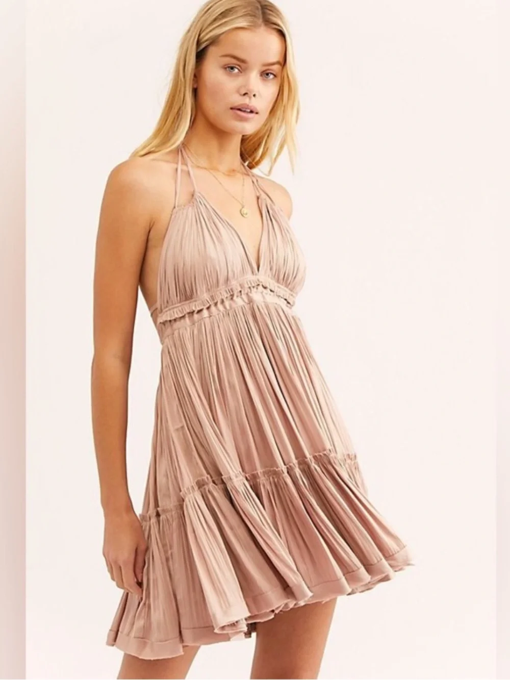 Free People Mini Halter Dress Women’s Large 100 Degree Boho Festival B16